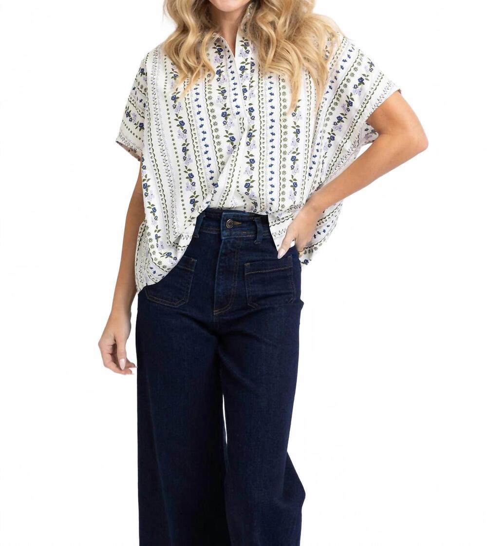 NEW KARLIE french floral signature v neck collar top in white